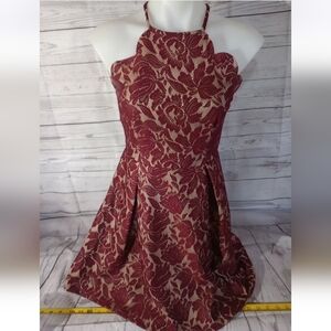 Charlotte Russe Fit & Flare Maroon Lace Dress